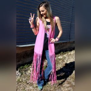 Crazy Train Pink Studded Fringe Duster Size: OS